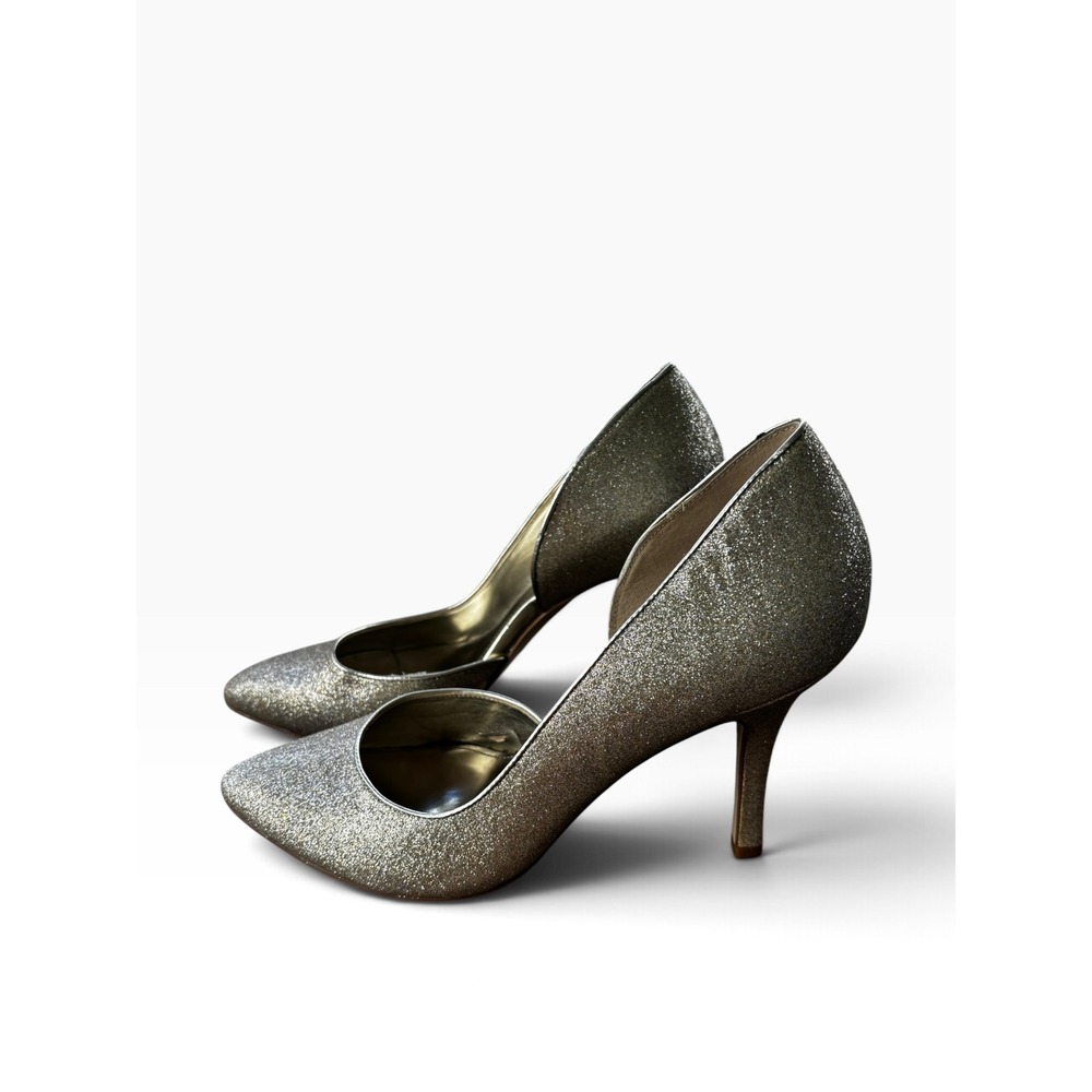 Anne Klein Akzya Pumps Size 10 Gold Silver Glitter D'Orsay Pointed Toe Stiletto